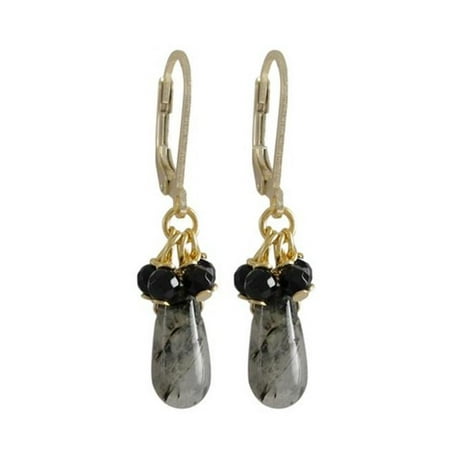 Gray Gemstone Earrings - Dlux Jewels Labradorite & Gray Semi Precious Stones with Gold Plated Sterling Silver Lever Back Earrings, 1.42 in.