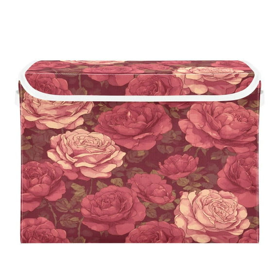 Storage Box With Lid 16.5x12.6x11.8In Foldable Stacked Household Storage Box Beautifui Rose Red