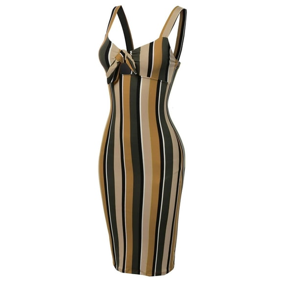 FashionOutfit Women's Stretch Sweet Heart Neckline With Self-Tie Stripe Sexy Dress