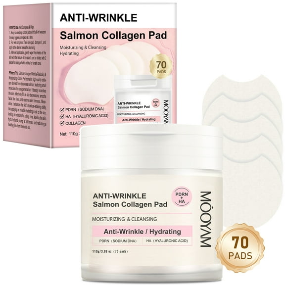 Mooyam Salmon DNA PDRN Pink Collagen Pad, Toner Pads with Hyaluronic, Moisturizing,Radiance & Uneven Skin Tone, 70 Pads
