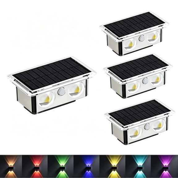 4 Pack Solar Lights, RGB IP65 Waterproof LED Outdoor Auto Charging Wall Sconce for Yard Patio Decor
