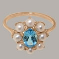 thumbnail image 5 of LBG British Made 18k Rose Gold Natural Blue Topaz & Cultured Pearl Womens Engagement Ring - 33 size options - Size 9.75, 5 of 6