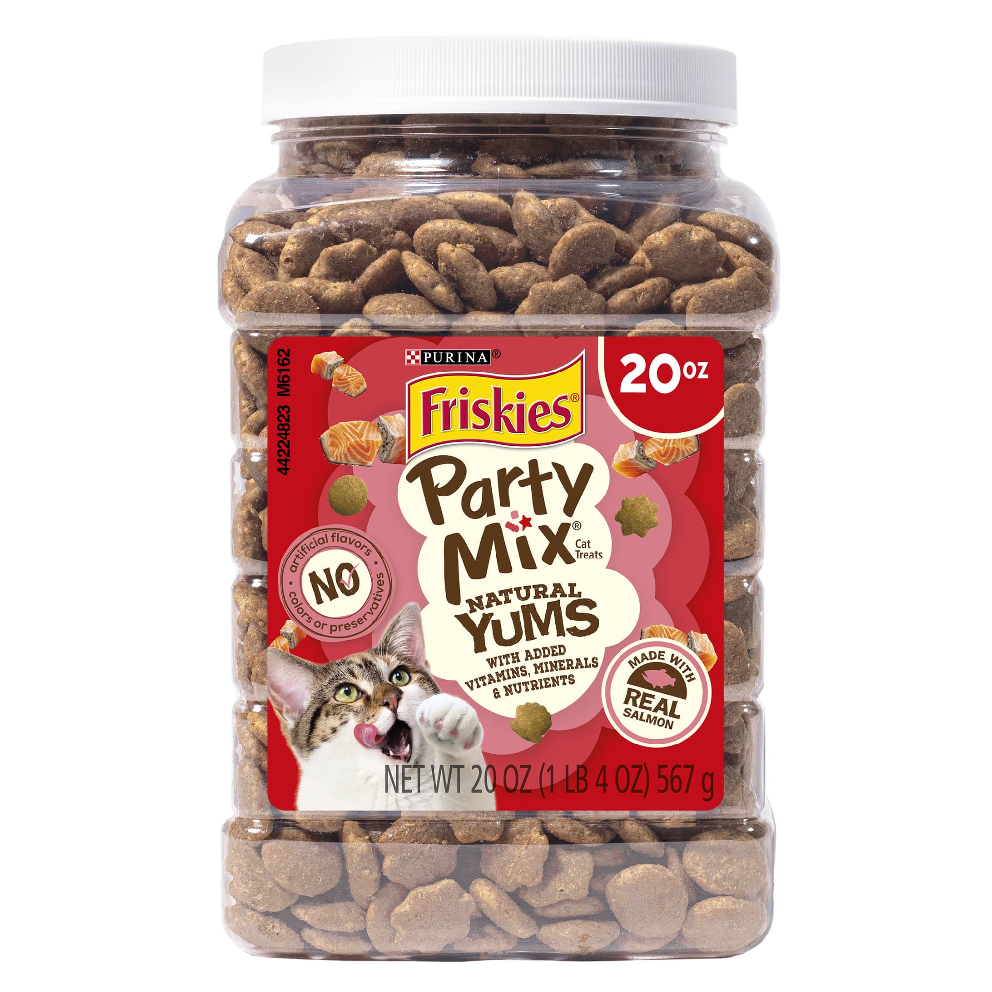 Purina Friskies Party Mix Natural Yums Salmon Flavor Crunchy Treats for Cats, 20 oz Canister, 3 Pack