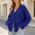 thumbnail image 2 of Otvok Womens Long Lantern Sleeve Knit Cardigan, Ladies Textured Open Knit V Neck Button Front Loose Casual Sweater Coat, 2 of 7