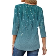 Fantaslook V Neck T Shirts for Women 3/4 Sleeve Tunic Tops Dressy Casual Blouses Boho Basics Tee Summer Fall Clothes