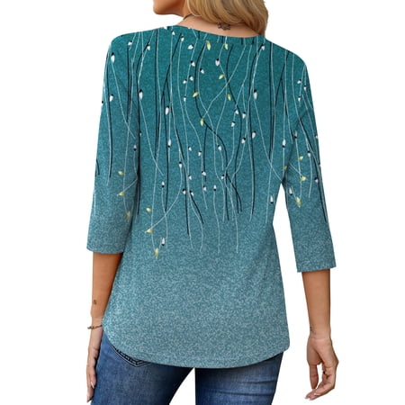 Fantaslook V Neck T Shirts for Women 3/4 Sleeve Tunic Tops Dressy Casual Blouses Boho Basics Tee Summer Fall Clothes