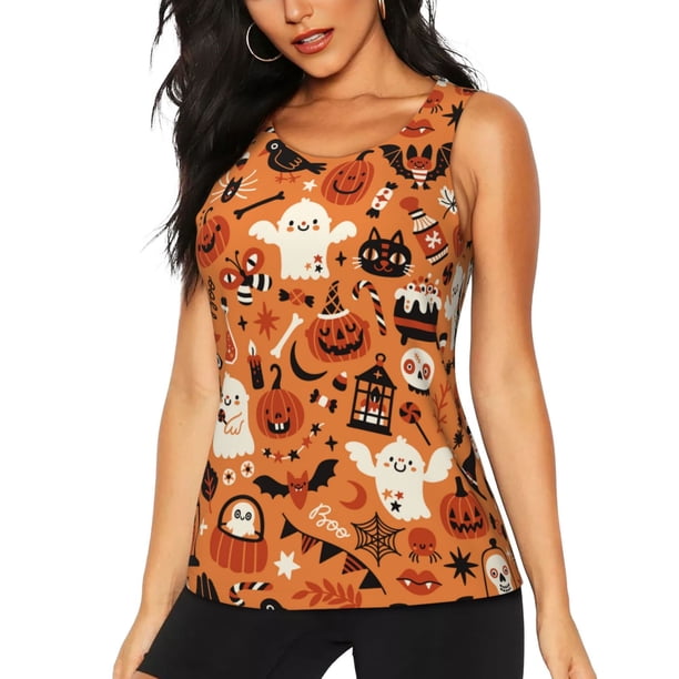 Fotbe Halloween 2 Blusas Sin Mangas para Mujer – Estilo Casual, Corte Suelto, Slim-Fit, Cuello Redondo Deportivo, Tops de Verano para Gimnasio y Yoga-Small