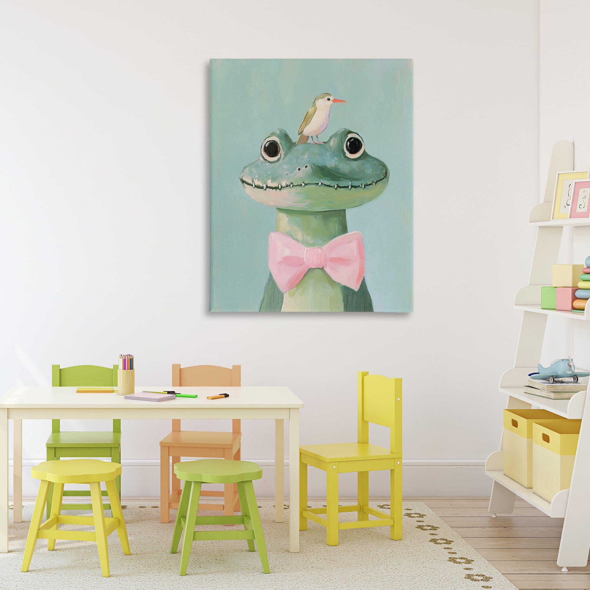 Stupell Industries Crocodile & Bird with Bowtie Canvas Wall Art, design by The Prints Vibe