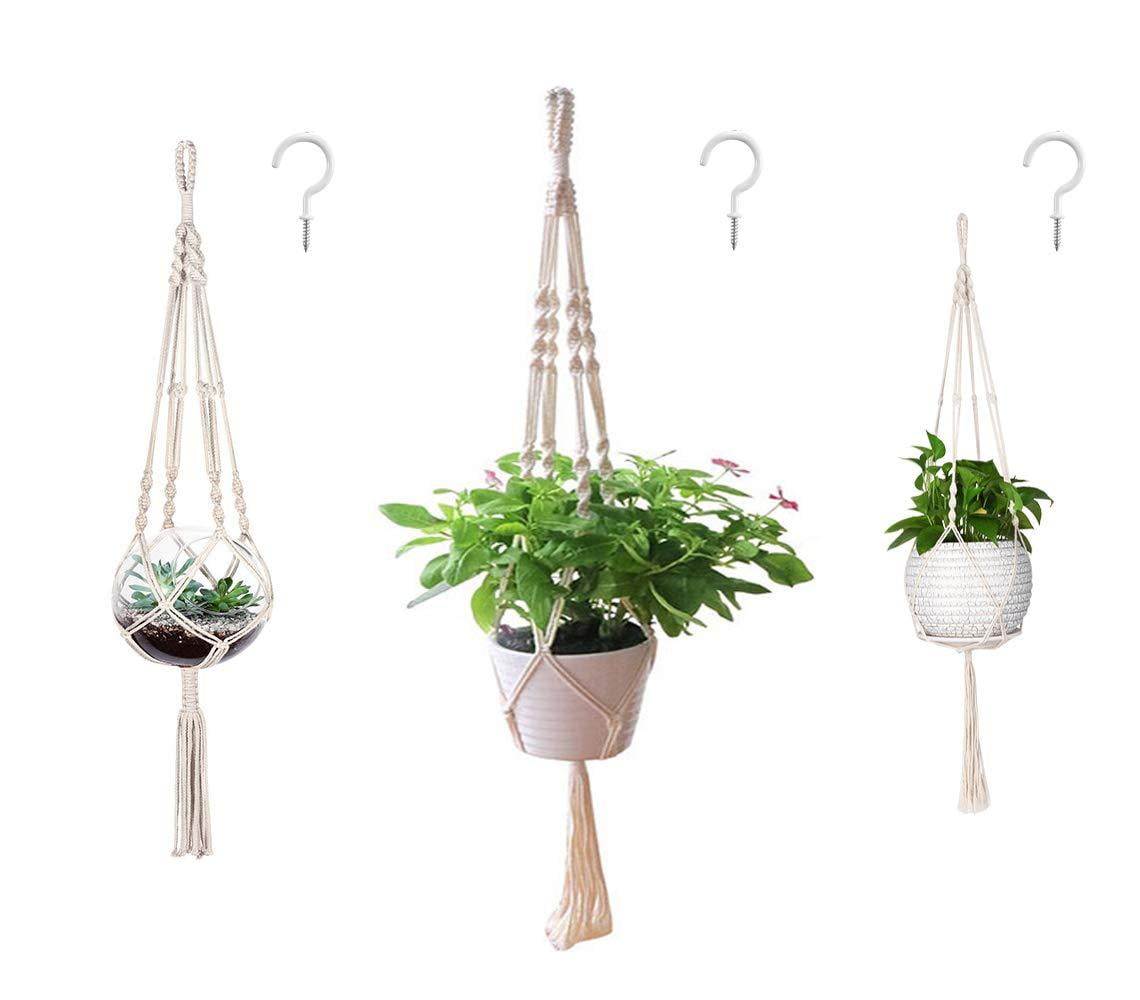 Handmade Hanging Plant Holder Baskets Stand Flower Pot Holder with Wood Beads for Indoor Outdoor Boho Home Decor 4 Styles AerWo 4 Pack Macrame Plant Hanger Indoor Hanging Planters 8 Pcs Hooks 