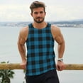 thumbnail image 6 of Gukieu Blue Black Plaid Print Men's Quick Dry Fitness Vest, Round Neck Sleeveless Fitness Bodybuilding Top-Medium, 6 of 7