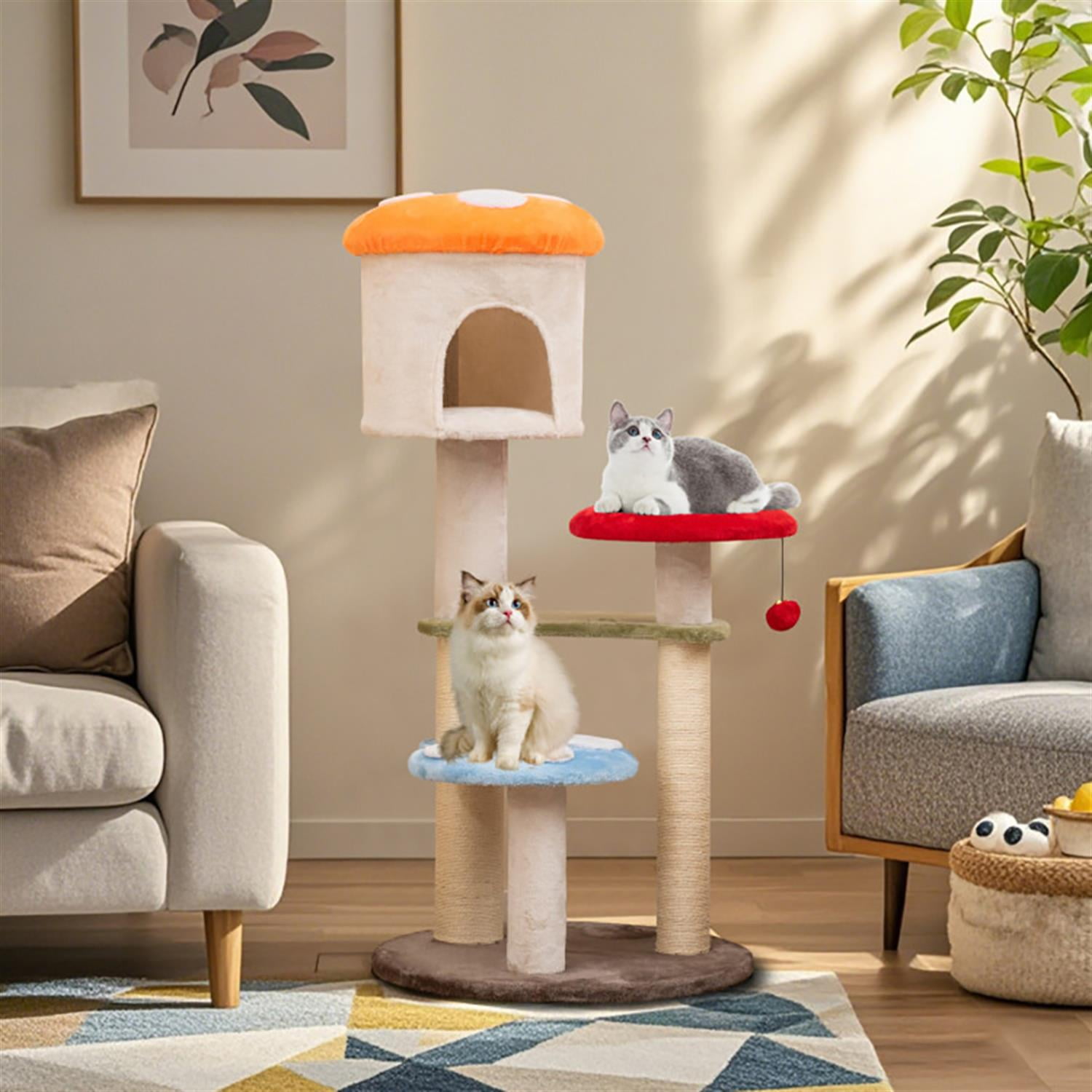 Kadyn 48" Cat Tree Tower with Cute Condo for Indoor Cats, Cat Tree House with Scratching Posts and Dangling Ball, Multicolor