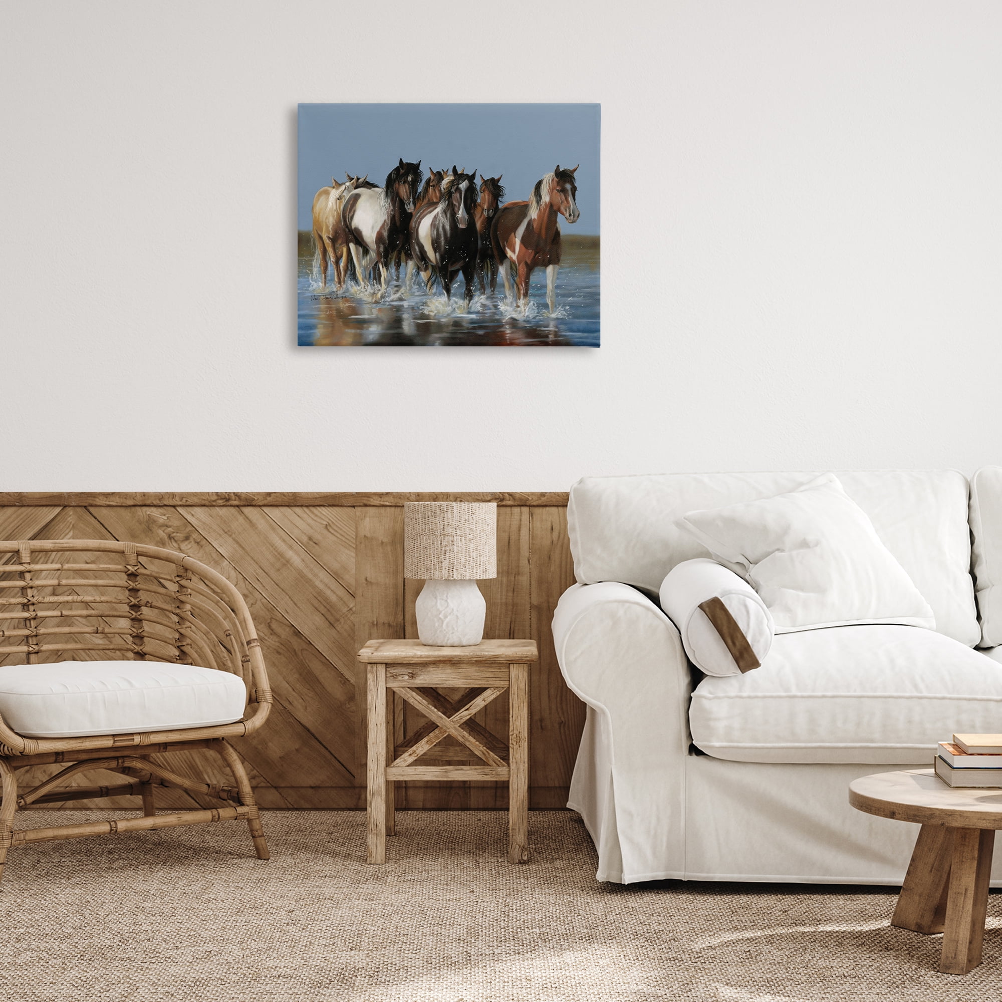 Stupell Industries Horses Running Through River Animals & Insects Painting Gallery Wrapped Canvas Art Print Wall Art, 30 x 24
