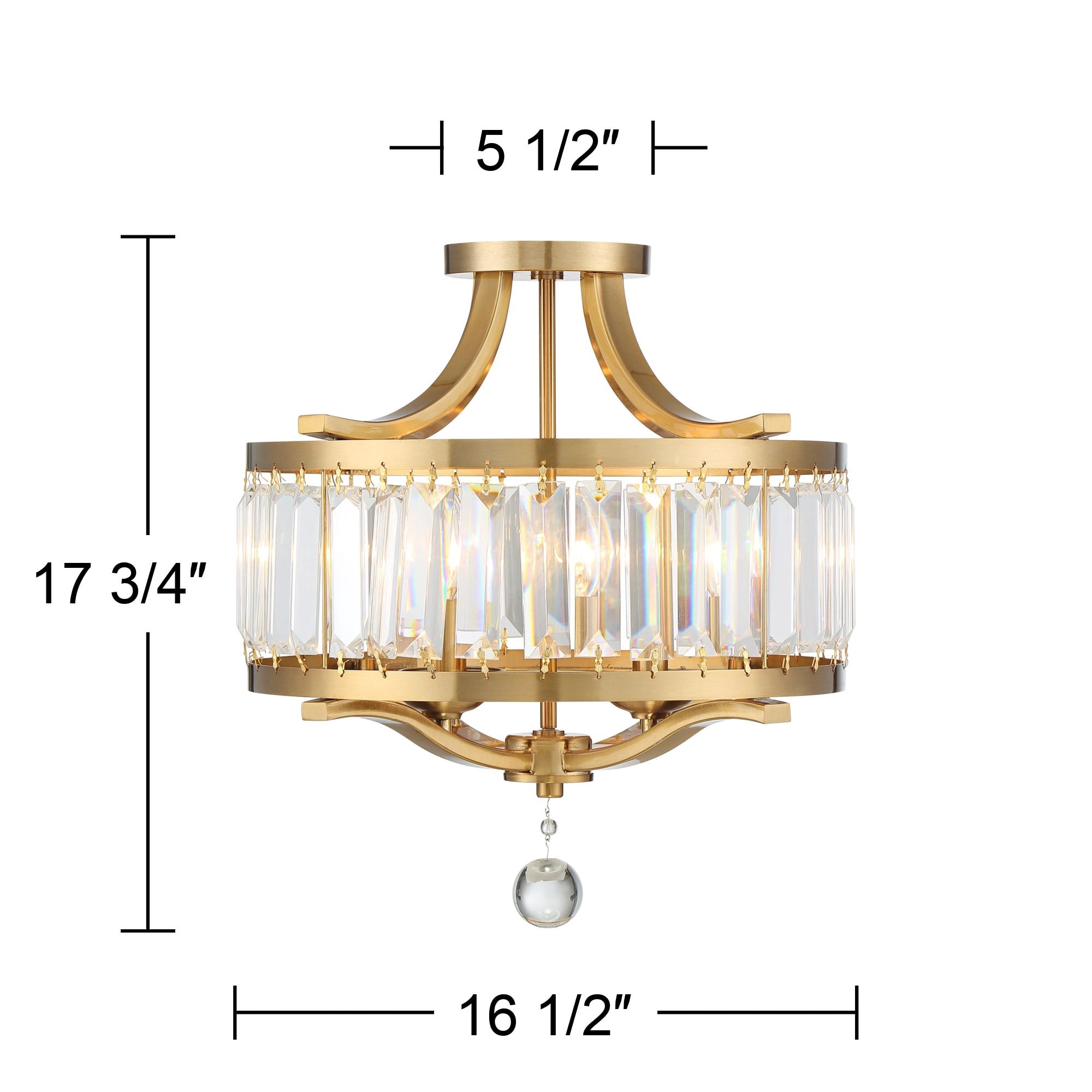 Possini Euro Design Prava 16 1/2" Traditional Semi Flush-Mount Ceiling Light Fixture Kitchen Foyer Drum Round Brass Finish Crystal