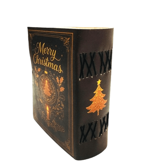 Merry Christmas Handmade Leather Journal – 5x7 inch – 200 Deckle Pages – Vintage Holiday Gift