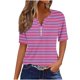 thumbnail image 2 of Fiudx Ofertas Flash Del Día Solo En Línea Top de Manga Corta con Cuello En V y Hombros Descubiertos con Botones Estampados a Rayas Informal a La Moda para Mujer, 2 of 5