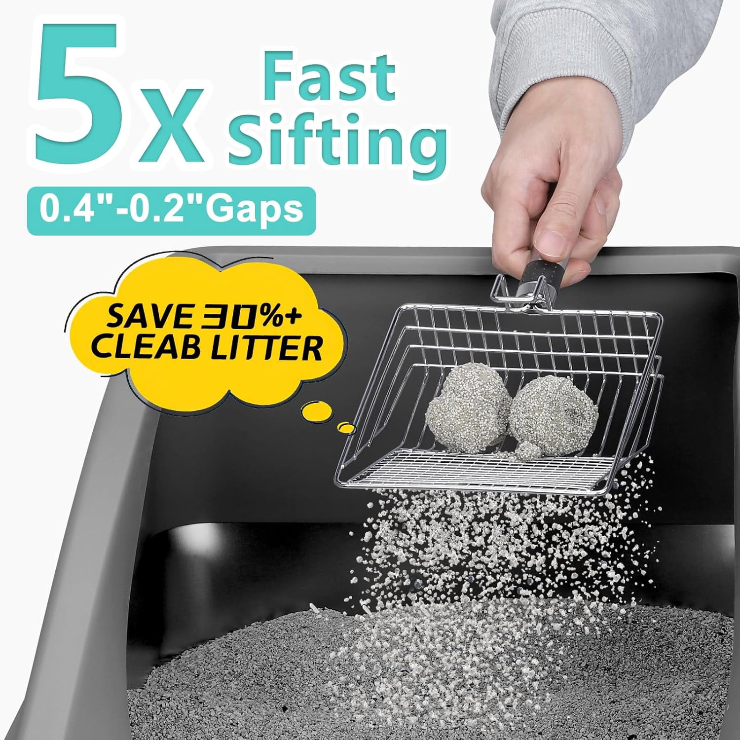 Stainless Steel Litter Box | Metal Kitty Litter Box with Lid High Sided for Small Cats or Injured Cats, Bunny Litter Boxes, Low Entry, Odor-Free, Non-Stick,Includes Scoop (Dark Gray, Small)