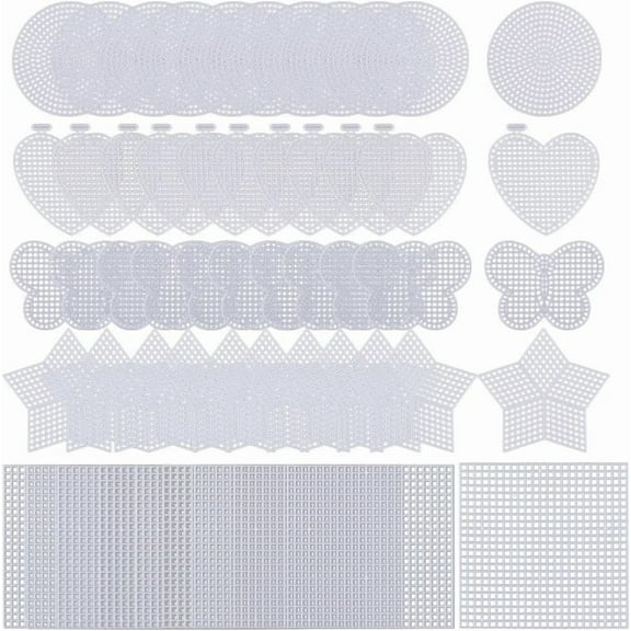 50Pcs 5 Styles White Plastic Mesh Canvas Sheets Crafting Knit Crochet Acrylic Yarn Projects Stitch Needlepoint Heart Star for DIY