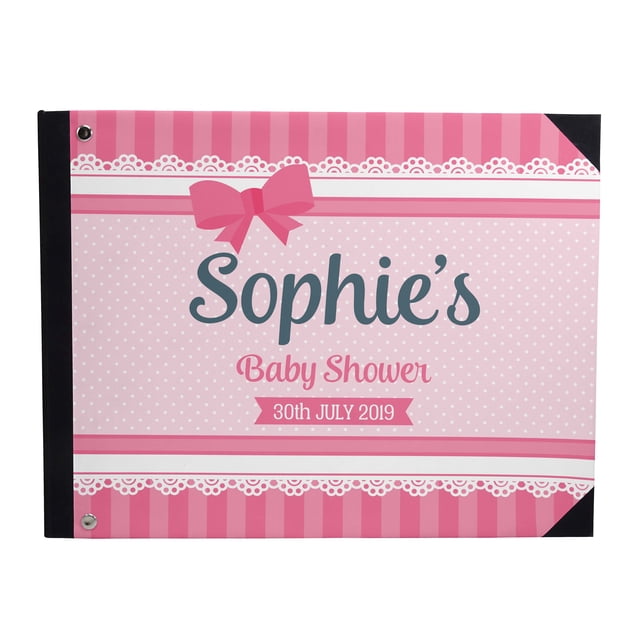 Darling Souvenir Pink Stripe & Polka Dot Printed Hardbound Cover PersonalizedGuestbookFor Baby ShowerGuestSign InBookRegistry-9 x 12 Inches