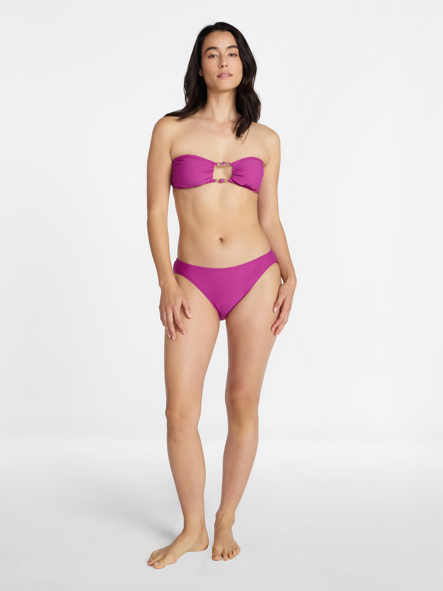 Time and Tru Women’s Bandeau Bikini Top with Beads, Sizes XS-XL
