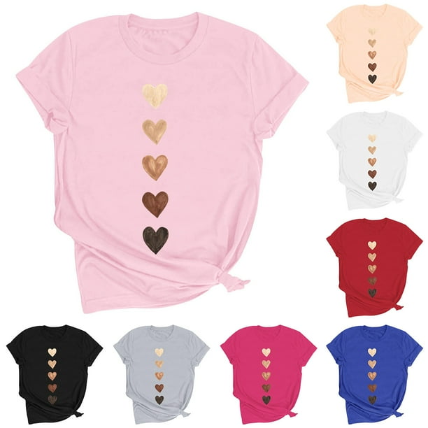 RKSTN Valentine's Day Shirts for Women Oversized Crewneck Valentines Heart Graphic Print Short Sleeve T Shirt Womens Casual Solid Summer Round Neck Plus Size Loose Fits Tee Top for Valentine Gifts