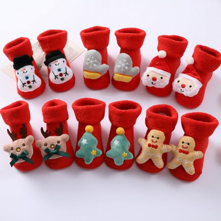 

Christmas Toddler Socks Baby Girl Boy Cartoon Floor Socks for Kids 0-12 Months 6 Pack
