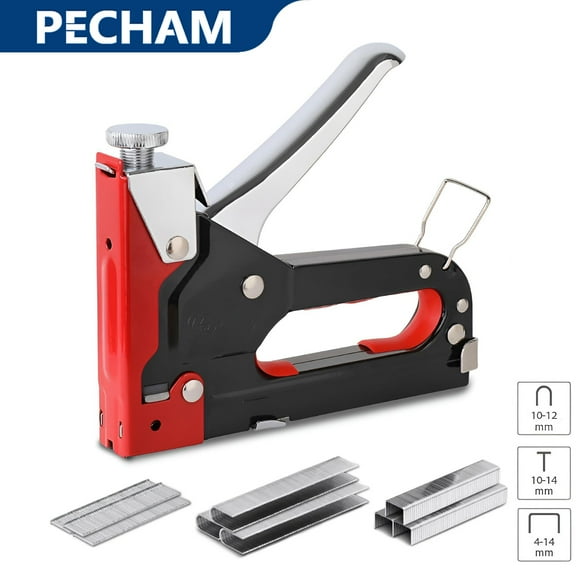 Pecham 3 in 1 Staple Gun, Heavy-Duty Manual Staple Gun with 600 Staples, Staple Gun Heavy Duty for Upholstery, Fixing Material, Decoration, Carpentry, Furniture