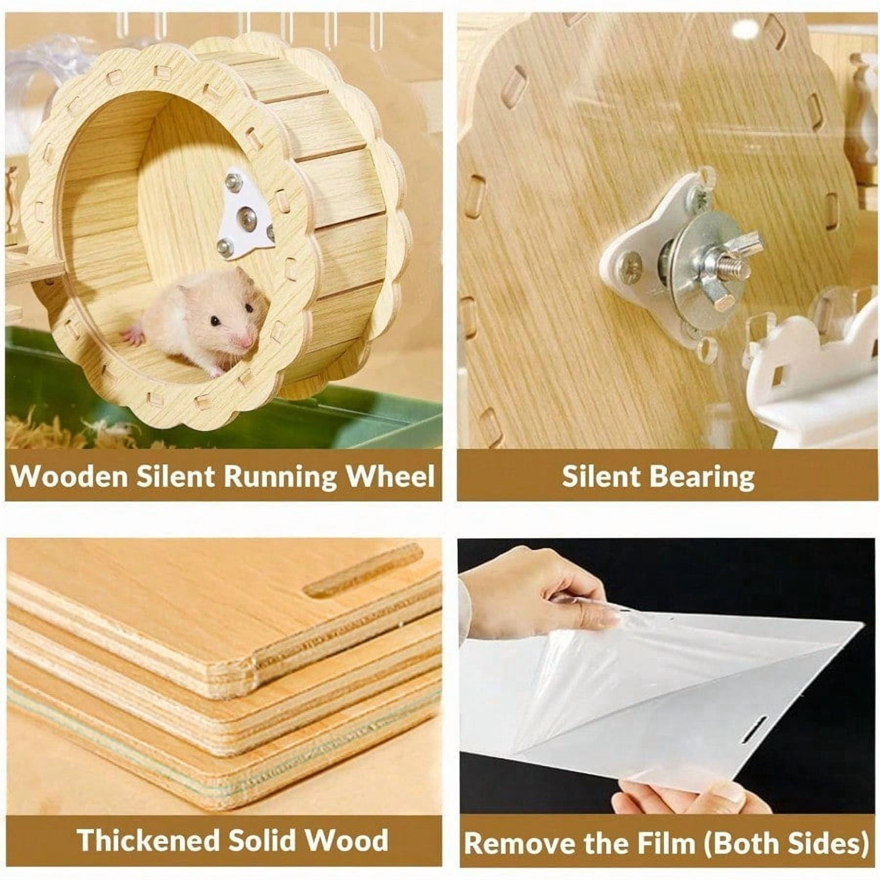 8 in 1 Acrylic Hamster Cage2Tier Dwarf Hamster Cage with Wooden Wheel Hideout Small Hamster Habitat with Accories Clear Pet Mice House Green 14 L10 W11 H