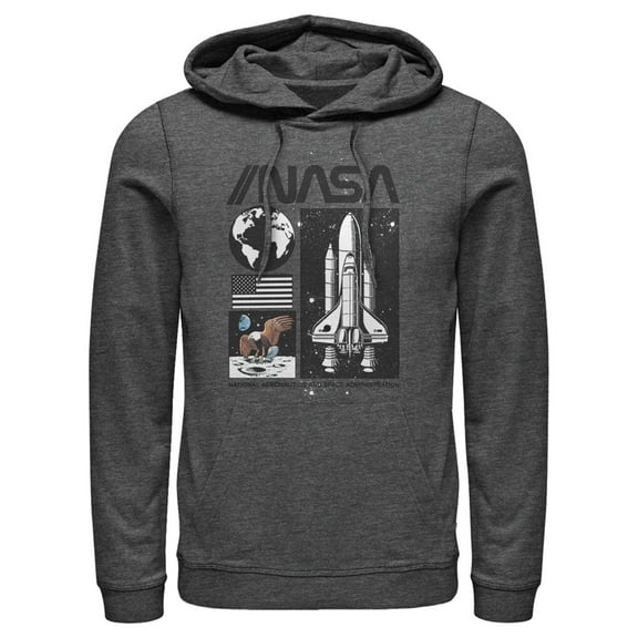 Men's NASA Vintage Panels Pull Over Hoodie Charcoal Heather Medium