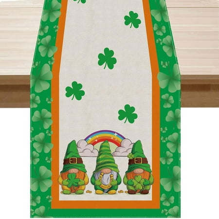 

St. Patrick s Day Table Runner Gnome Shamrock Table Decoration for Home Kitchen Dining Dinner Indoor Holiday Farmhouse Decor 13x48 Inch