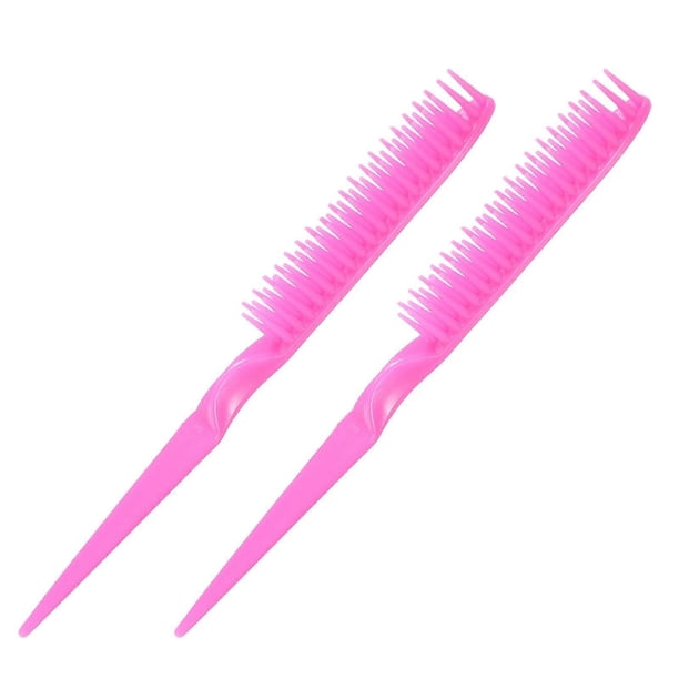 Juego de peines desenredantes de 3 filas con peine de cola de rata para peinar el cabello rizado, color rosa, 2 piezas.