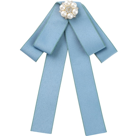 DARING DIVA Women's Ribbon Bow Rhinestone Pre-Tied Bow Ties Light Blue
