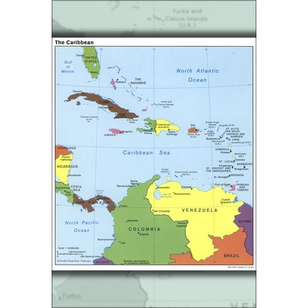 History Galore CIA Map of The Caribbean Cuba and Puerto Rico 1990 24" x 36" Poster