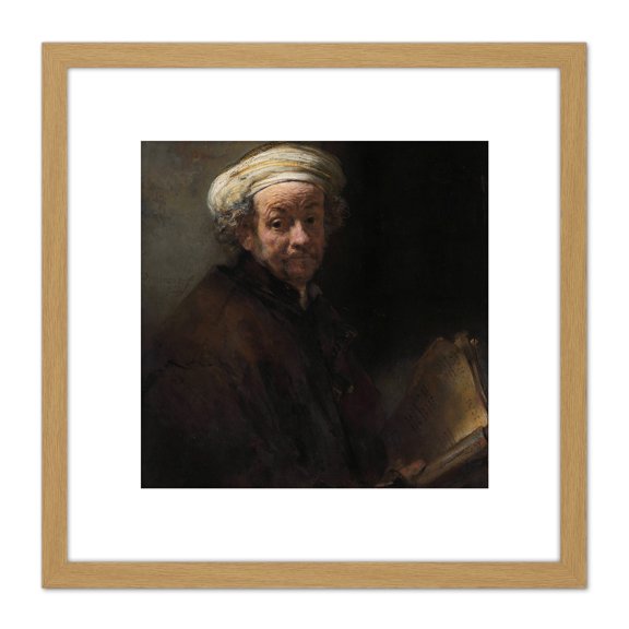 Rembrandt Self Portrait Apostle Paul Life Drawing 8X8 Inch Square Wooden Framed Wall Art Print Picture with Mount