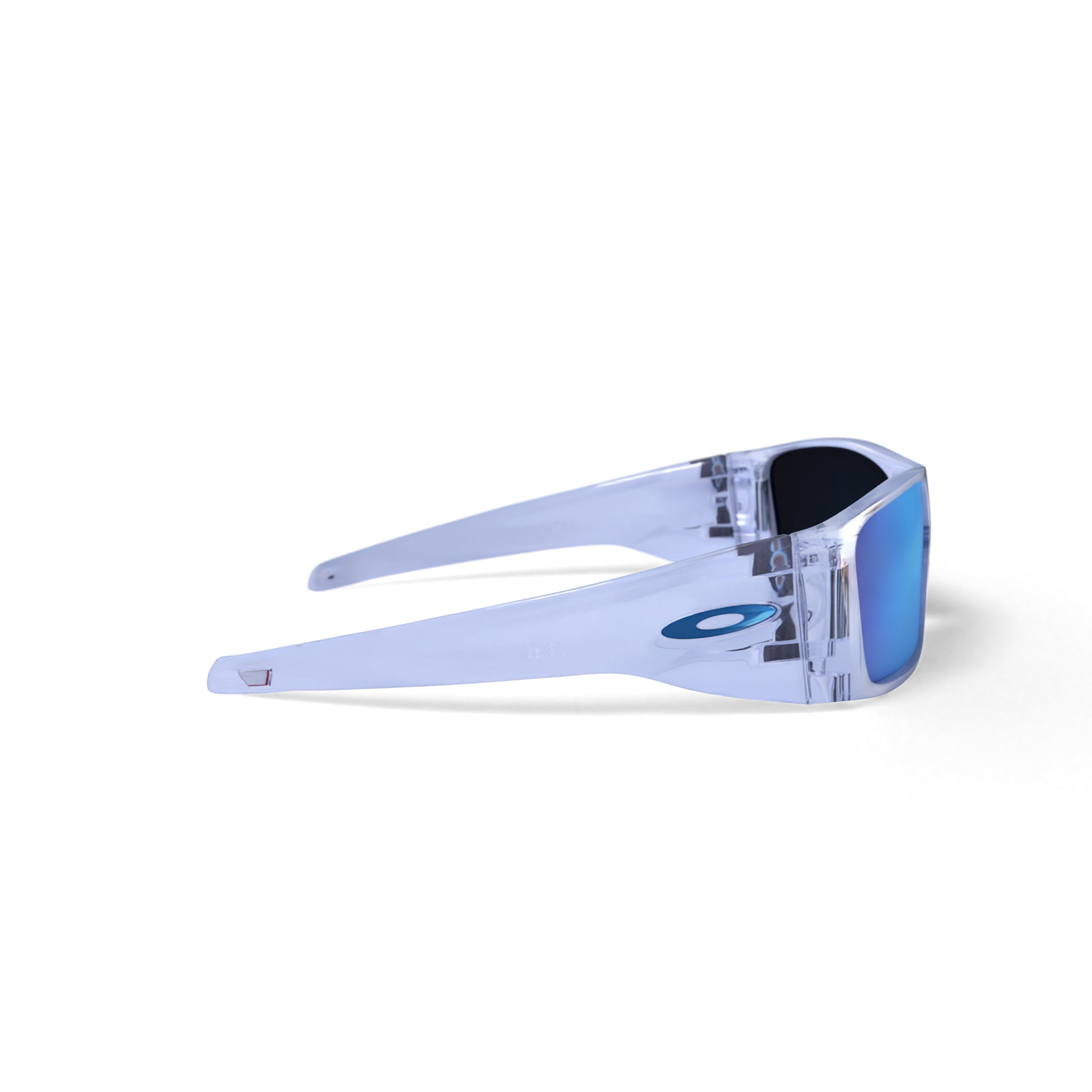 Oakley Heliostat Sunglasses, Wrap Polarized Eyeglasses with Prizm Lenses, Size 61, Clear/Prizm Sapphire Polarized