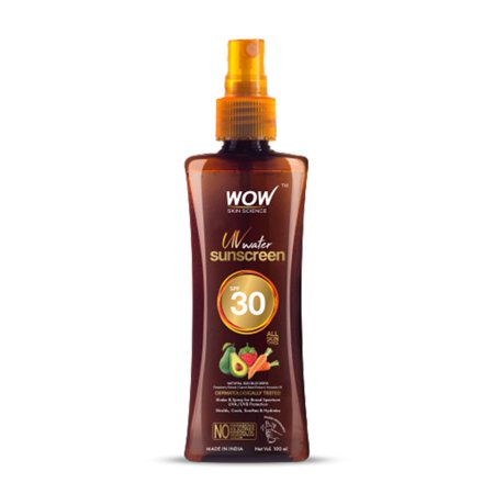 Wow Skin Science Uv Sunscreen Quick Absorbent, Oil-free Spray With Spf 30 - Broad Spectrum Uva & Uvb Protection With Avocado Oil, Raspberry Extracts Rich In Vitamin C And Carrot Extract - 100Ml
