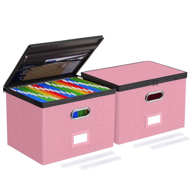 Caja organizadora de archivos Oterri, paquete de 2 unidades, grande, con tapa, rosa