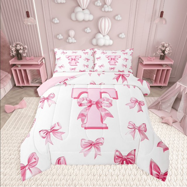 Erosebridal Ensembles de Literie Lettre Initiale Double avec Couette, Insert de Couette Personnalisé Nœud Kawaii, Décor Monogrammé, Réversible, 3 Pcs
