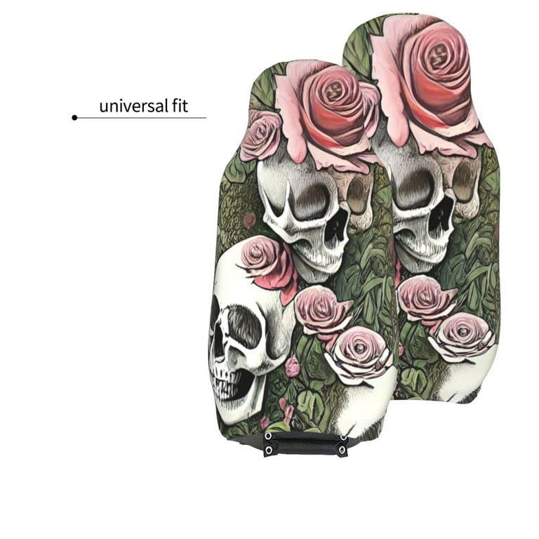 TEQUAN Front Seat Covers Deadhead Roses Grateful Skulls Dead Skeleton Pattern 2 Piece Car Seat Cover Fit Most Car SUV Truck Van