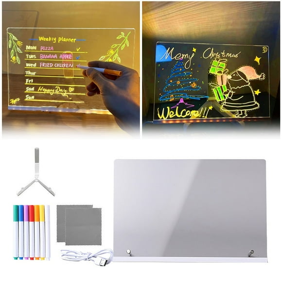 BotaniNest 7 Color LED Drawing Board For Kids & Adults Light Up Doodle Board With Stand 4 Lighting Modes Acrylic Memo Board With Markers & Spray Bottle For Bedroom (12 * 8inch) 1ml