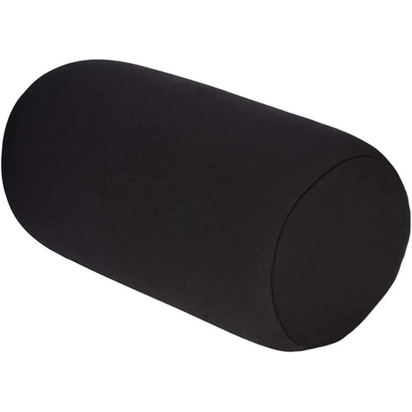 Microbead Bolster Squishy, Orthopedic Round Cylinder Neck Support Roll Pillow Memory Foam Reduce Back Pain- Black- 7" x 12"