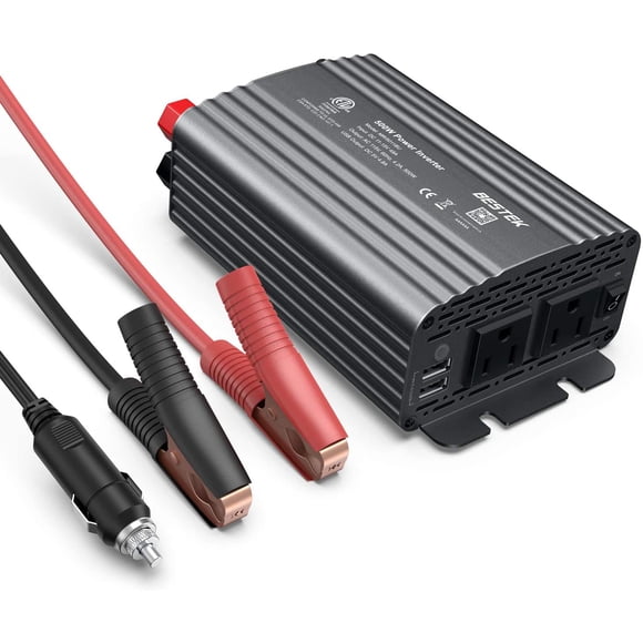 BESTEK Convertisseur d'Onduleur 500W DC 12V vers 110V CA avec Chargeur de Voiture USB Double 4,8A Homologué ETL (Gris)