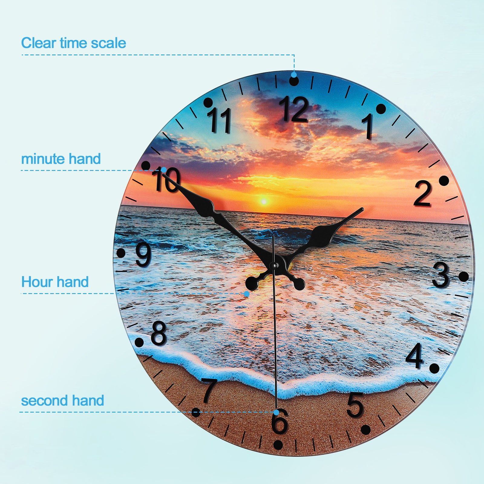 12 Inch Glass Wall Clock - Beach