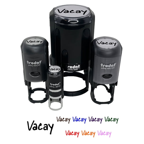 Vacay Vacation Fun Text Self-Inking Rubber Stamp Ink Stamper - Fuchsia Ink - Medium 1 Inch