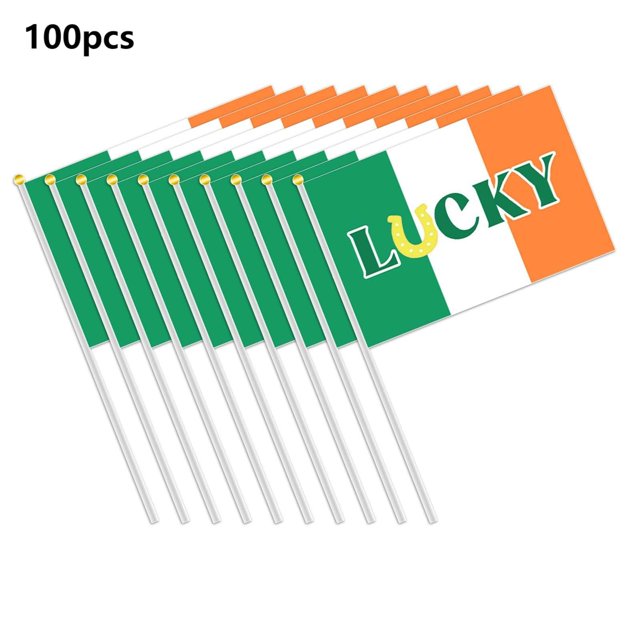 Dsscvnef 100 Pack St. Patrick's Day Hand Flags Green & Design Party Decorations Festival Celebrations Irish