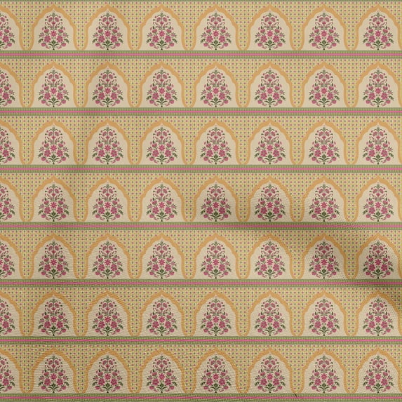 oneOone Cotton Poplin Yellow Fabric Arabic Moroccan Craft Projects Decor Fabric Printed By The Yard 56 Inch Wide