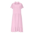 thumbnail image 4 of SMihono Stylish Fashion Button Cotton Linen Dress for Women Solid Color Casual Swing A-Line Home Dress Formal Party Dresses Pink L, 4 of 8