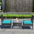 thumbnail image 3 of Gymax 3 PCS Patio Wicker Rattan Furniture Set Coffee Table & 2 Rattan Chair w/ Cushion Turquoise, 3 of 10