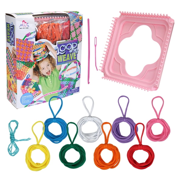 DBOO Weaving Loom Kit Toys for Kids and Adults, Potholder Loops Crafts for Girls Ages 6 7 8 9 10 11 12, 7" Pot Holder Loom Knitting Kits and Gifts for Kids and Beginners, Make 6 Masterpieces