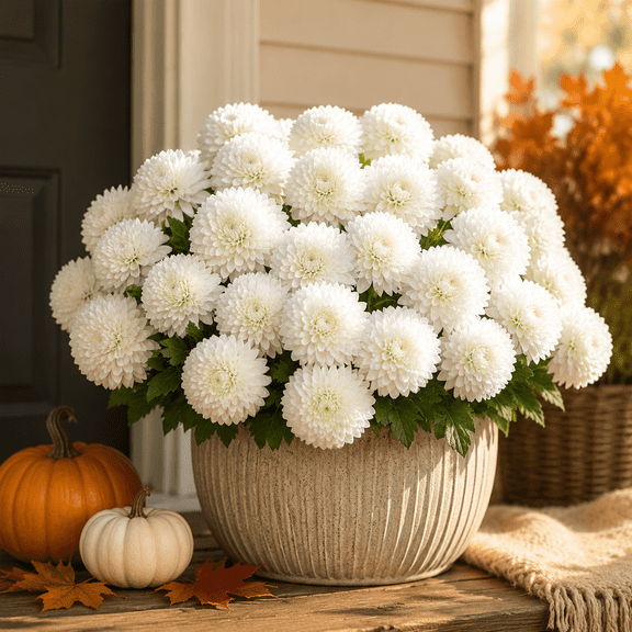 9-Head Artificial Fall Mums, UV Resistant Faux Autumn Flowers for Outdoor Porch, Planters & Farmhouse Decor, Silk Cloth Chrysanthemum Bush