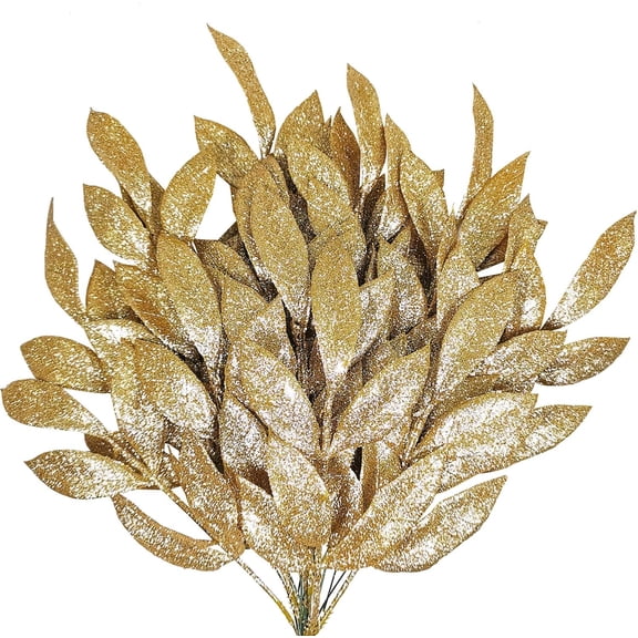 20 Pcs  Glitter Bay Leaf Sprays Artificial Christmas Tree Picks Sprays 12.7" Tall for Blue Christmas Tree Wreath Swag Vase Floral Arrangement Winter Wedding Bouquet Centerpiece Decoration